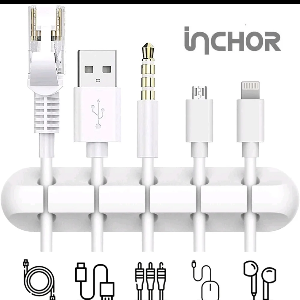 Cord/cable Organizer Clear & White 2 SETS Cord Holder Wire Organizer Usb Cable